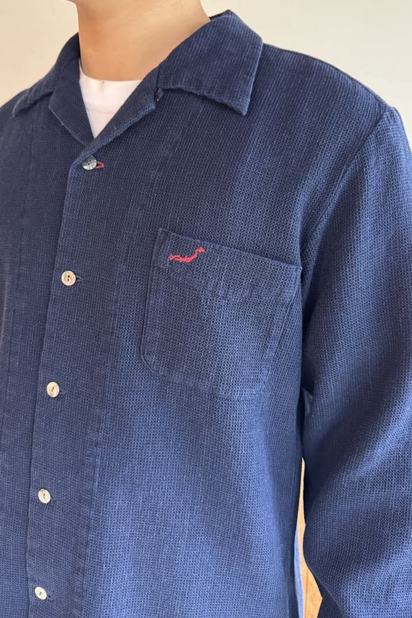 【BlueTrick】 開襟シャツ IDワッフル(メンズ)