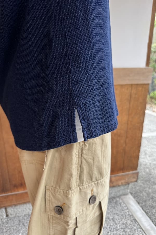 【BlueTrick】 開襟シャツ IDワッフル(メンズ)