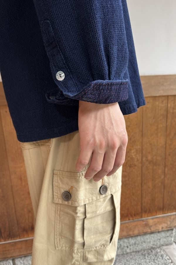 【BlueTrick】 開襟シャツ IDワッフル(メンズ)