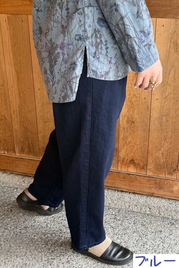 【BlueTrick】 バンドブラウス花プリント カーキ/ブルー(レディース)