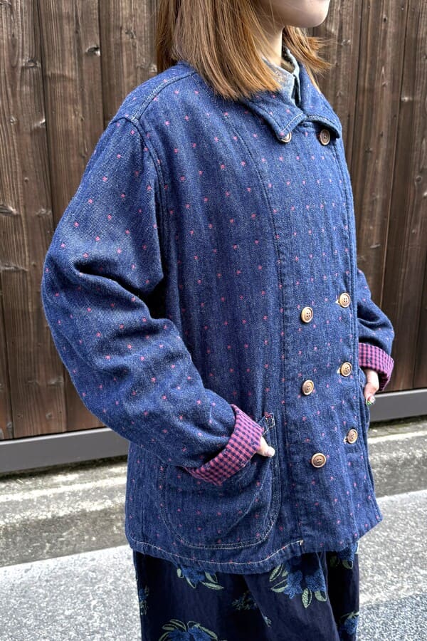 専用　Blue Trickの 花柄ジャケット ちりめん使いデニムカバーオールジャケット◇ブルートリック｜アウター