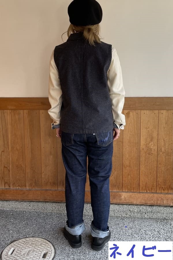 【BlueTrick】ジャズネップへリンボン ショールカラーベスト (ユニセックス)