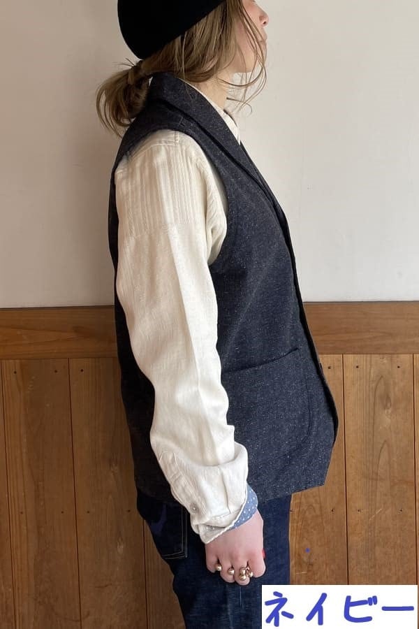 【BlueTrick】ジャズネップへリンボン ショールカラーベスト (ユニセックス)