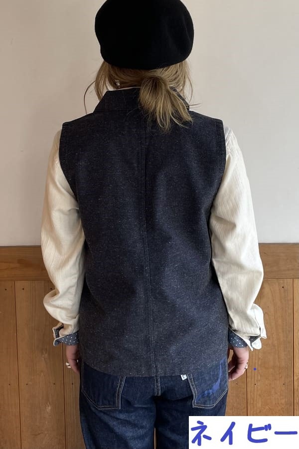 【BlueTrick】ジャズネップへリンボン ショールカラーベスト (ユニセックス)