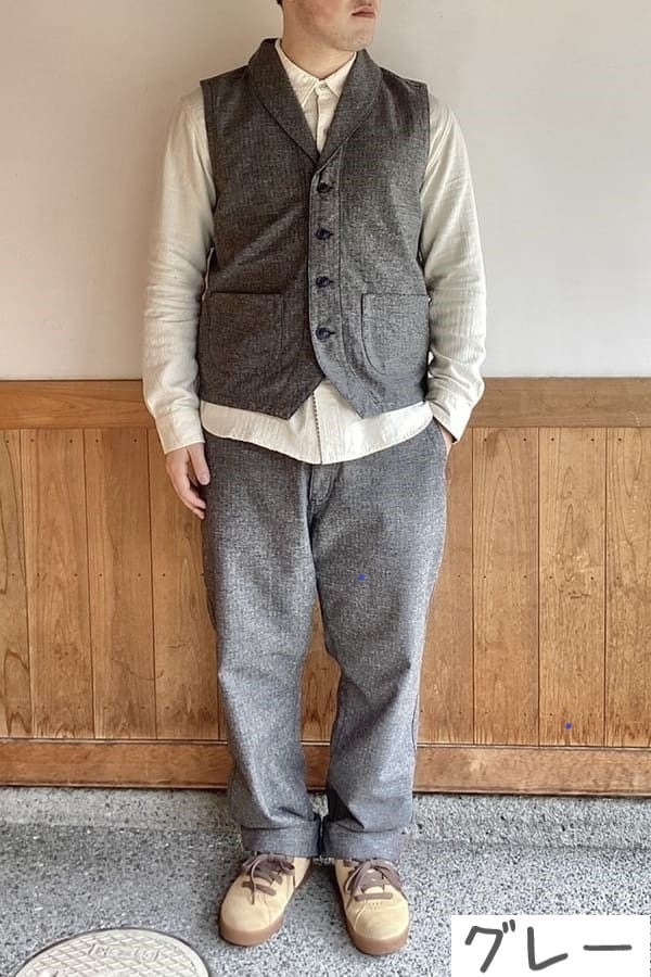 【BlueTrick】ジャズネップへリンボン ショールカラーベスト (ユニセックス)