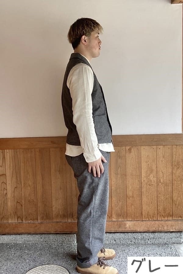 【BlueTrick】ジャズネップへリンボン ショールカラーベスト (ユニセックス)