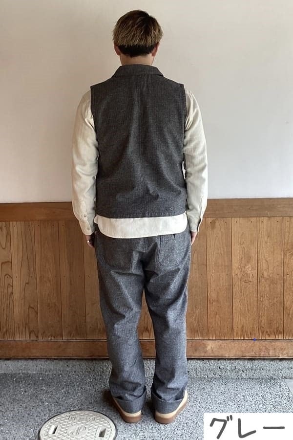 【BlueTrick】ジャズネップへリンボン ショールカラーベスト (ユニセックス)