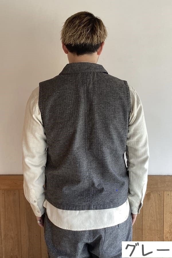 【BlueTrick】ジャズネップへリンボン ショールカラーベスト (ユニセックス)