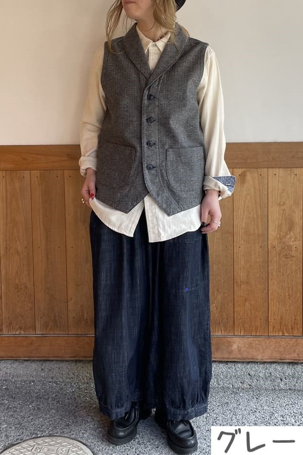 【BlueTrick】ジャズネップへリンボン ショールカラーベスト (ユニセックス)