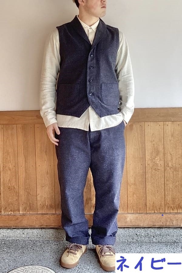 【BlueTrick】ジャズネップへリンボン ショールカラーベスト (ユニセックス)