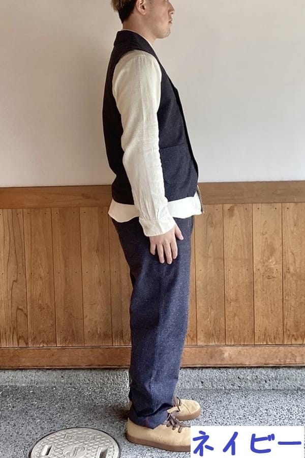 【BlueTrick】ジャズネップへリンボン ショールカラーベスト (ユニセックス)