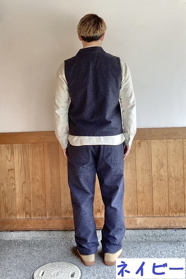 【BlueTrick】ジャズネップへリンボン ショールカラーベスト (ユニセックス)