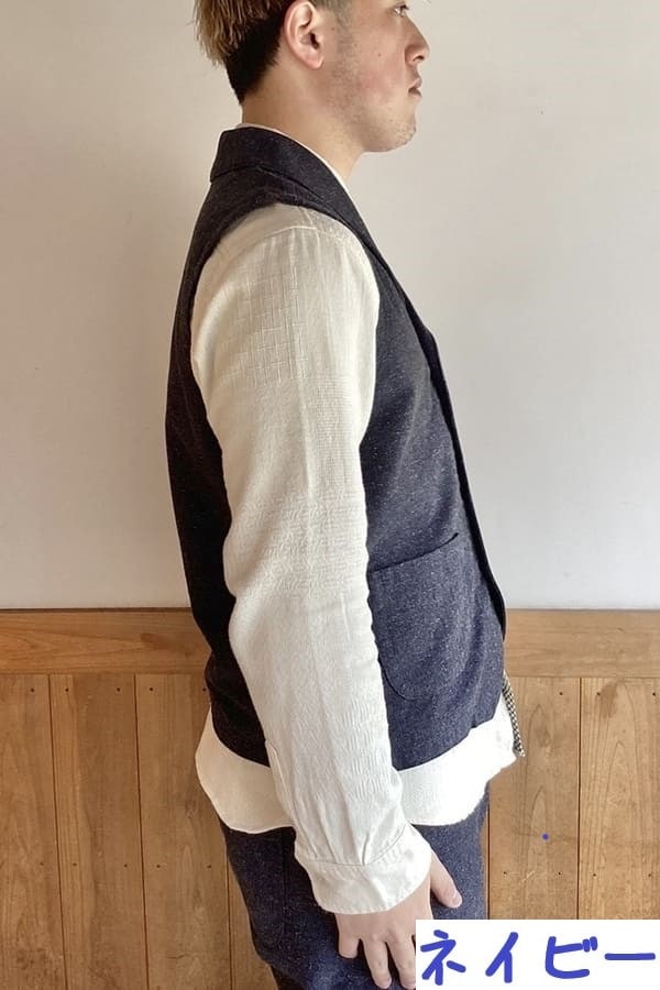 【BlueTrick】ジャズネップへリンボン ショールカラーベスト (ユニセックス)