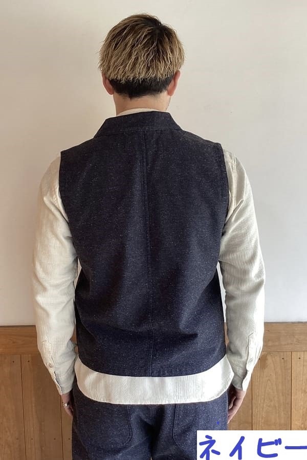 【BlueTrick】ジャズネップへリンボン ショールカラーベスト (ユニセックス)