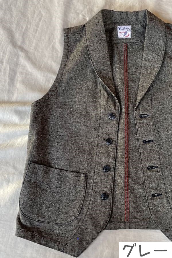 【BlueTrick】ジャズネップへリンボン ショールカラーベスト (ユニセックス)