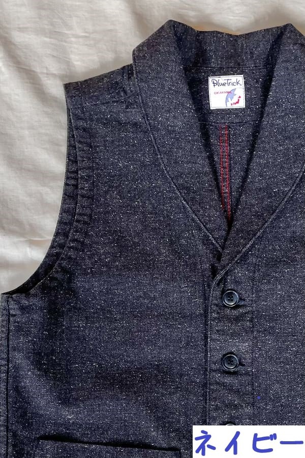 【BlueTrick】ジャズネップへリンボン ショールカラーベスト (ユニセックス)