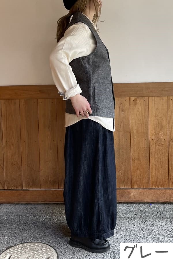 【BlueTrick】ジャズネップへリンボン ショールカラーベスト (ユニセックス)