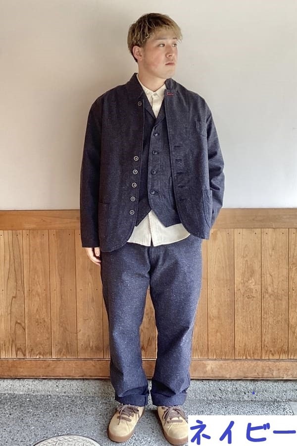 【BlueTrick】ジャズネップへリンボン ショールカラーベスト (ユニセックス)