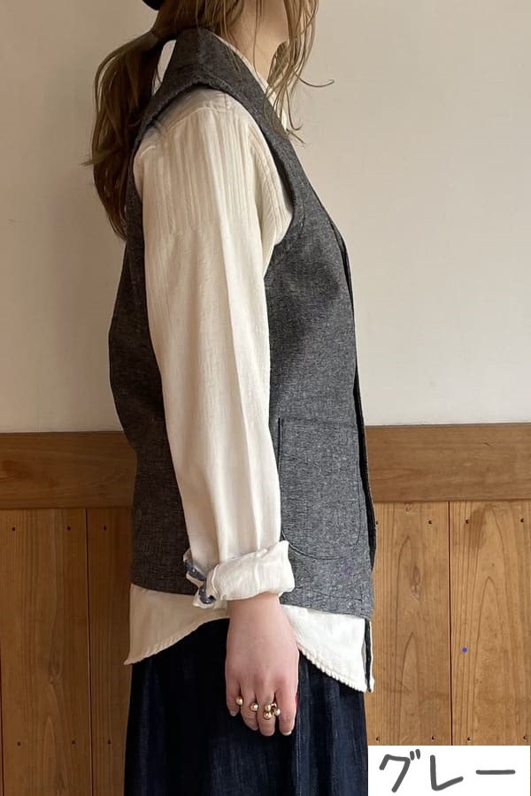 【BlueTrick】ジャズネップへリンボン ショールカラーベスト (ユニセックス)