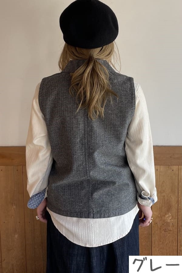 【BlueTrick】ジャズネップへリンボン ショールカラーベスト (ユニセックス)