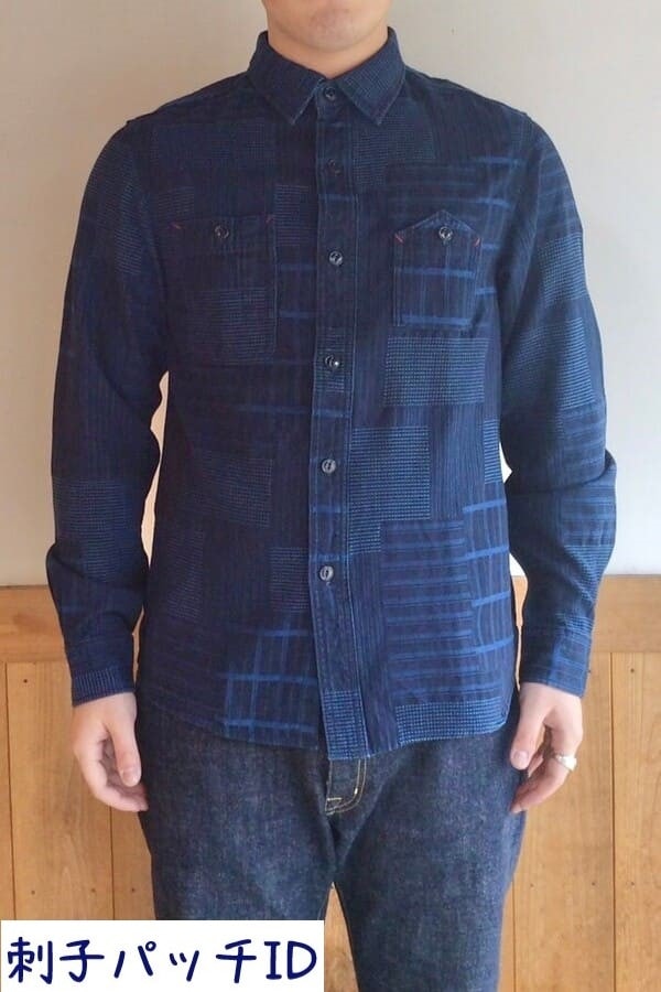 BlueTrick】 メンズワークシャツ 刺子パッチ ID/オフ（メンズ