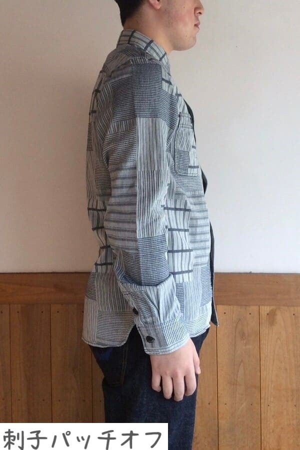 BlueTrick】 メンズワークシャツ 刺子パッチ ID/オフ（メンズ