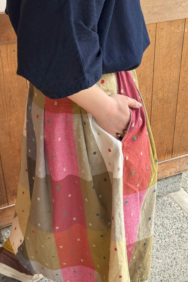 ブルートリックのタックスカート BlueTrick】 タックスカート （インディゴパッチワーク