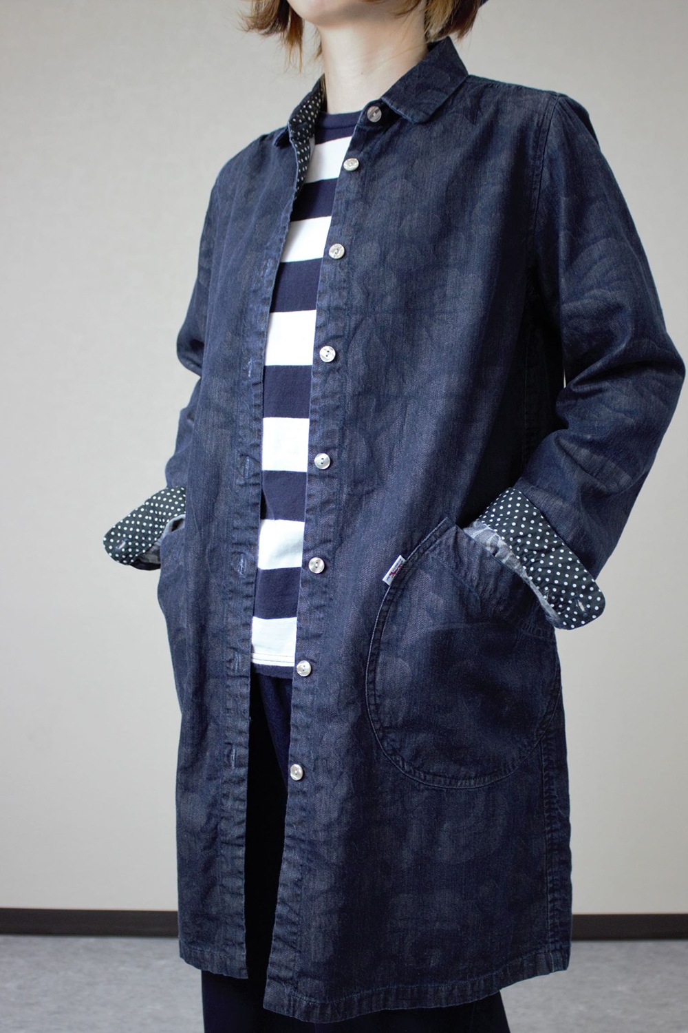 BlueTrick】 インディゴショップコート パッチワーク レディース LL