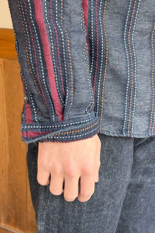 【BlueTrick】刺子ストライプワークシャツ(メンズ)