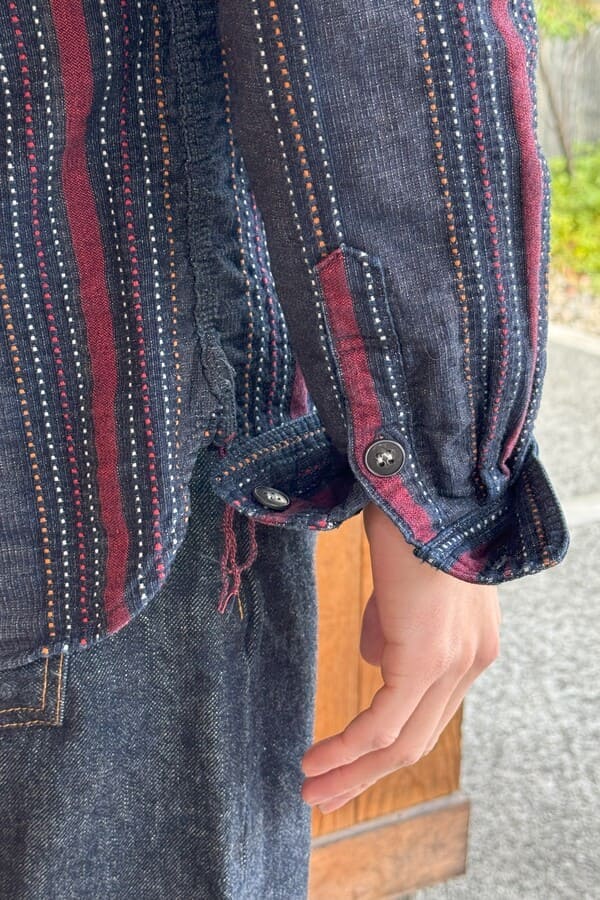 【BlueTrick】刺子ストライプワークシャツ(メンズ)