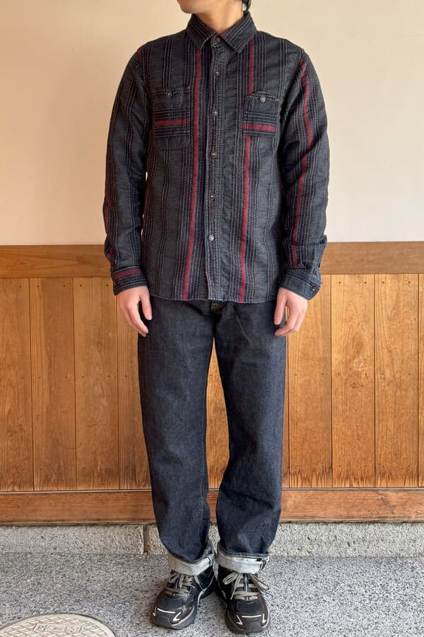 【BlueTrick】刺子ストライプワークシャツ(メンズ)