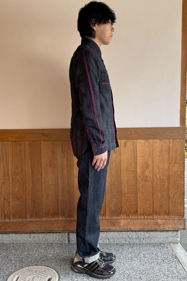 【BlueTrick】刺子ストライプワークシャツ(メンズ)