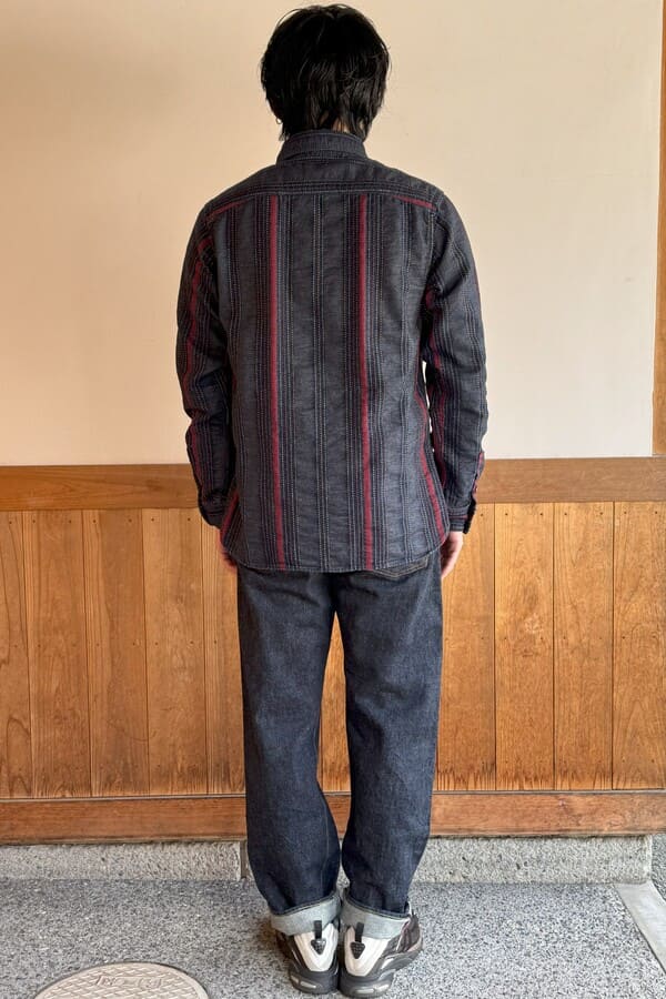 【BlueTrick】刺子ストライプワークシャツ(メンズ)