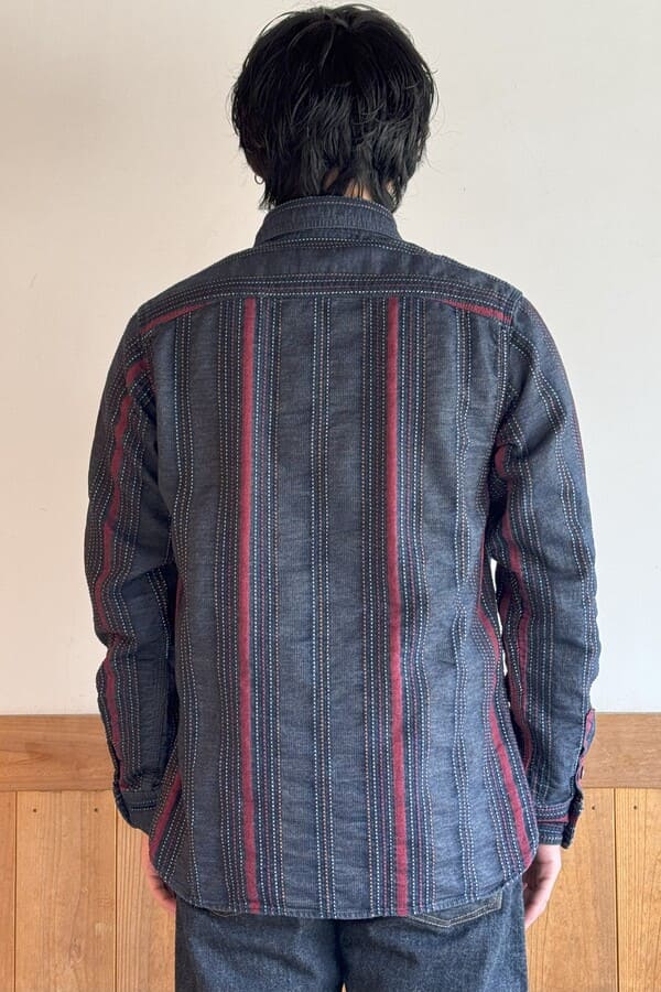 【BlueTrick】刺子ストライプワークシャツ(メンズ)