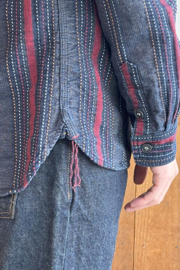 【BlueTrick】刺子ストライプワークシャツ(メンズ)