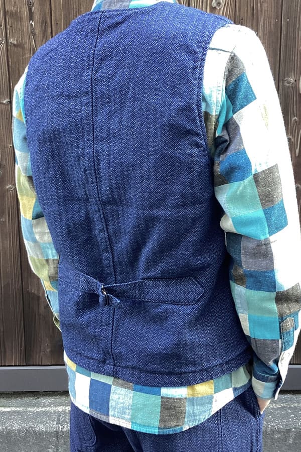 【BlueTrick】インディゴヘリンボーンベスト(メンズ)