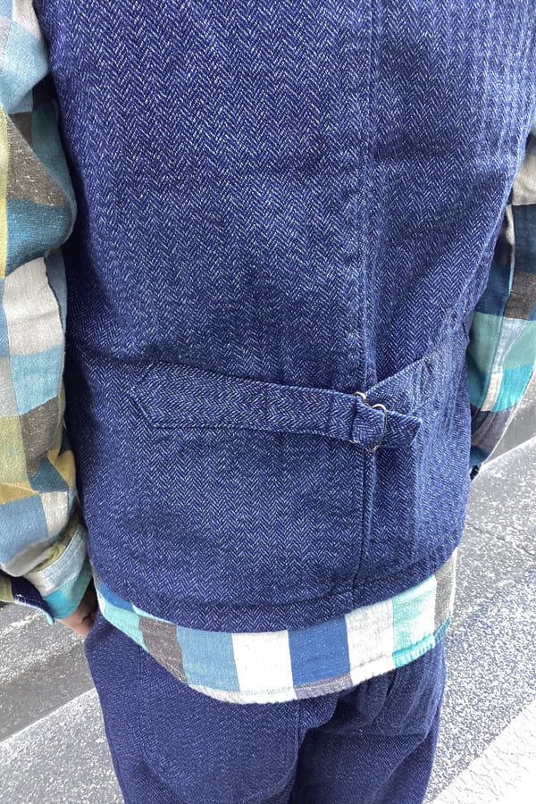 【BlueTrick】インディゴヘリンボーンベスト(メンズ)