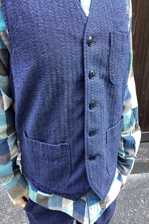 【BlueTrick】インディゴヘリンボーンベスト(メンズ)