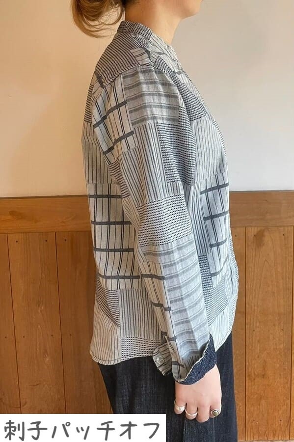 【BlueTrick】 レディース スタンドカラーシャツ 刺子パッチ