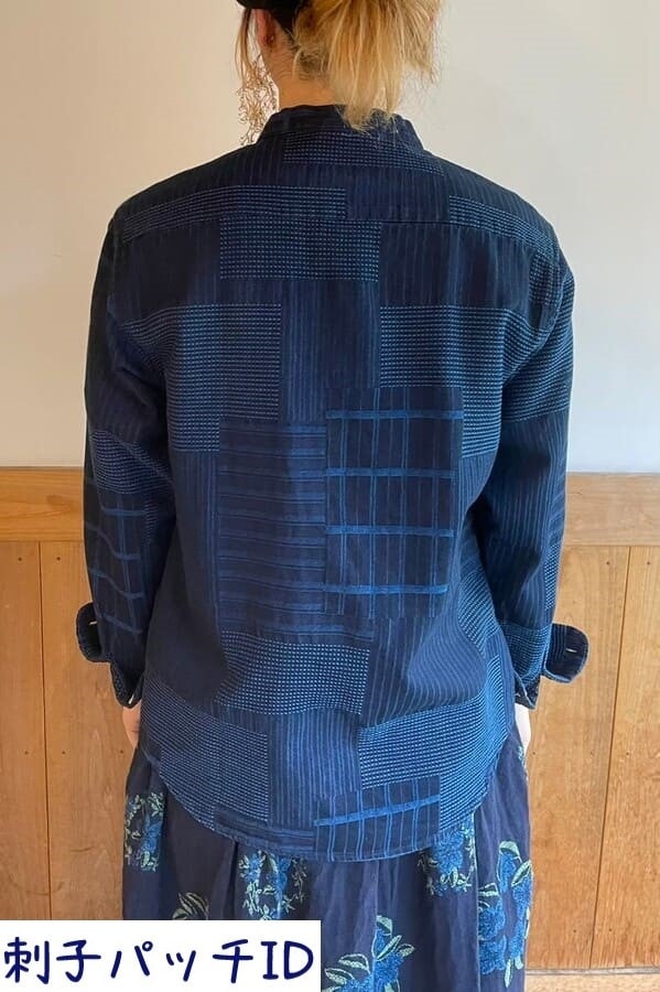 【BlueTrick】 レディース スタンドカラーシャツ 刺子パッチ