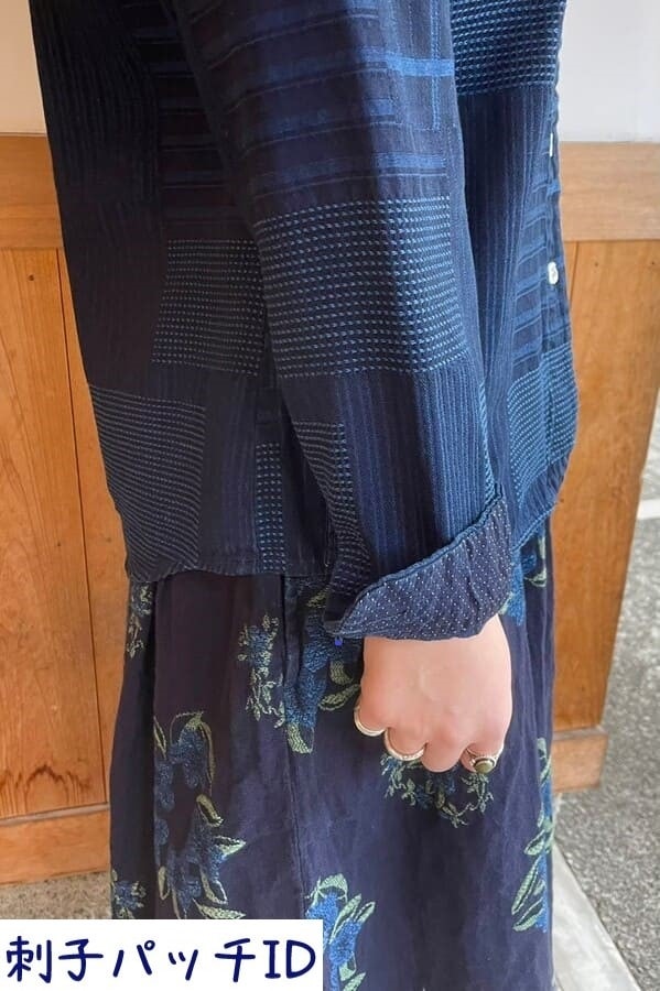 【BlueTrick】 レディース スタンドカラーシャツ 刺子パッチ