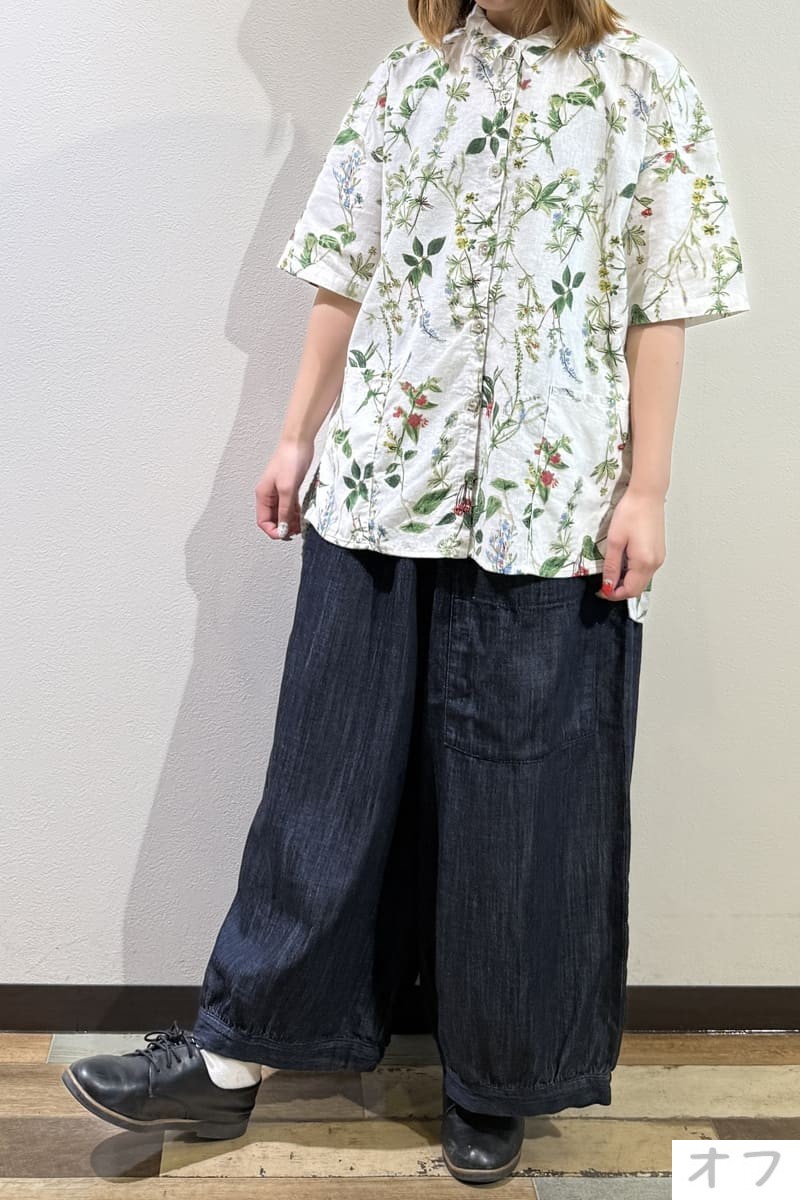 【BlueTrick】 ボタニカル半袖ゆるシャツ(レディース)