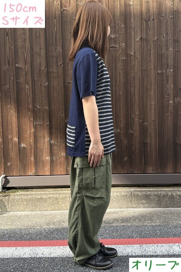 【BlueTrick】 IDニットボーダー半袖Tシャツ ベージュ/オリーブ(ユニセックス)