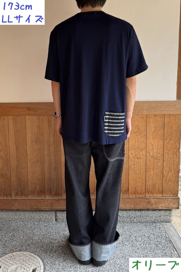 FTC ボーダー 胸ポケット付き オリーブTシャツ Lサイズ