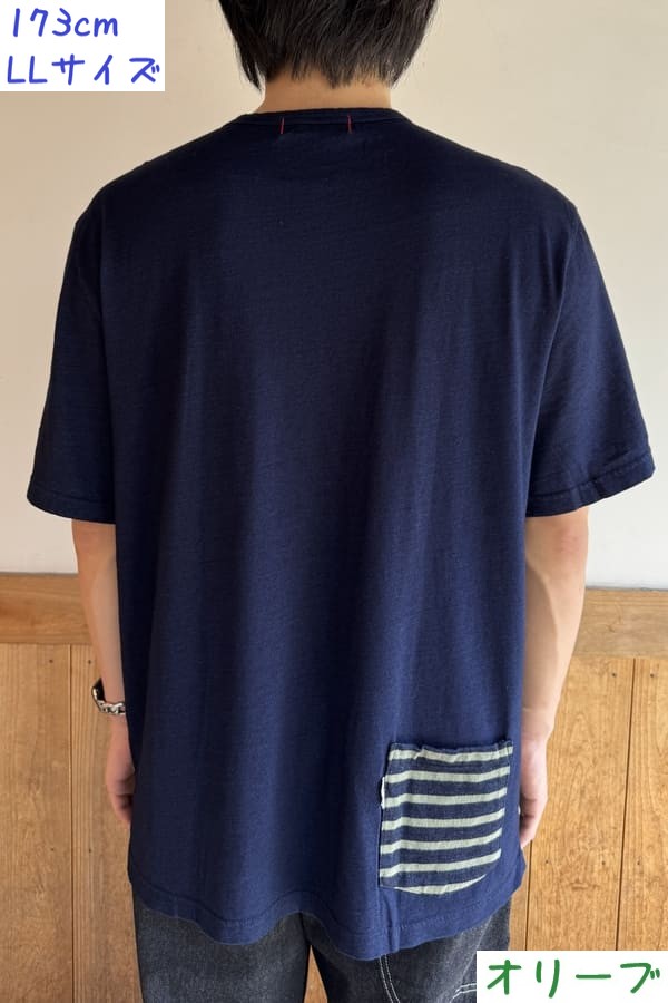 【BlueTrick】 IDニットボーダー半袖Tシャツ ベージュ/オリーブ(ユニセックス)