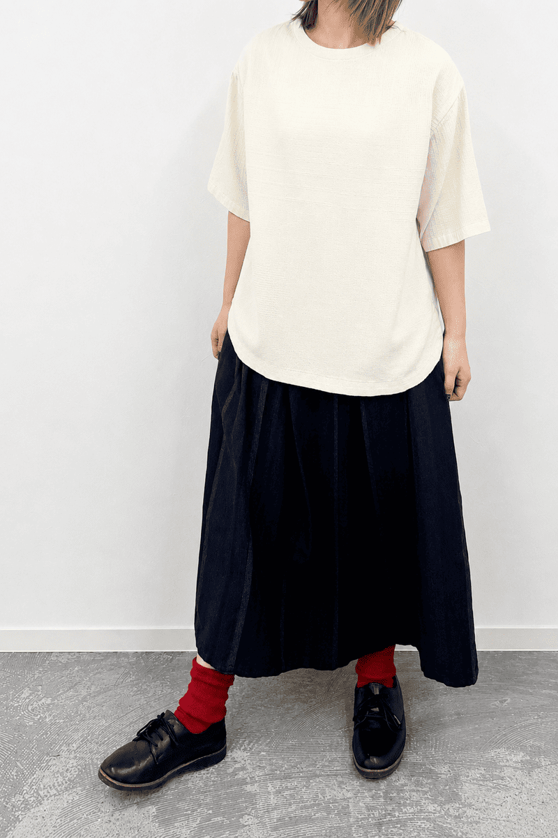 新品タグ付き＊stretch twill スカート36 サックスブルー 24ss BlueTrick】 タックスカート ストライプドット（レディス） | スカート