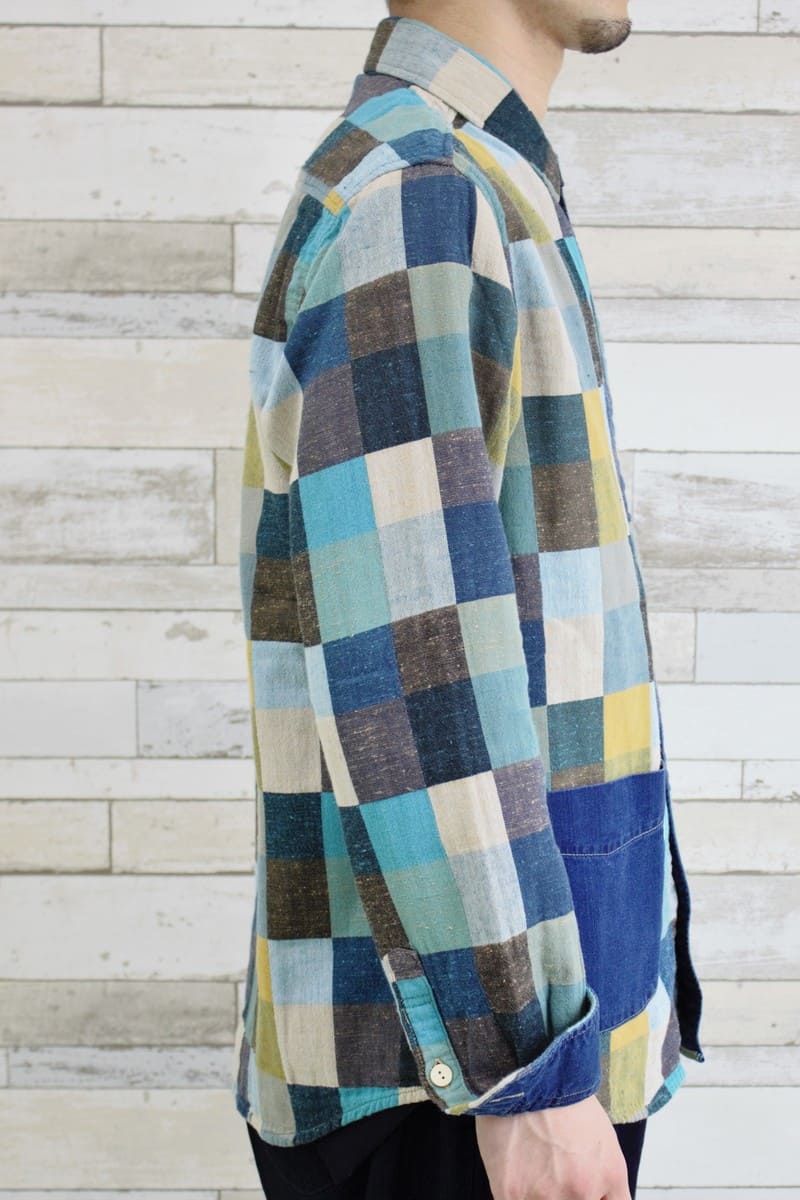 【BlueTrick】 メンズカラーパッチ台衿シャツ