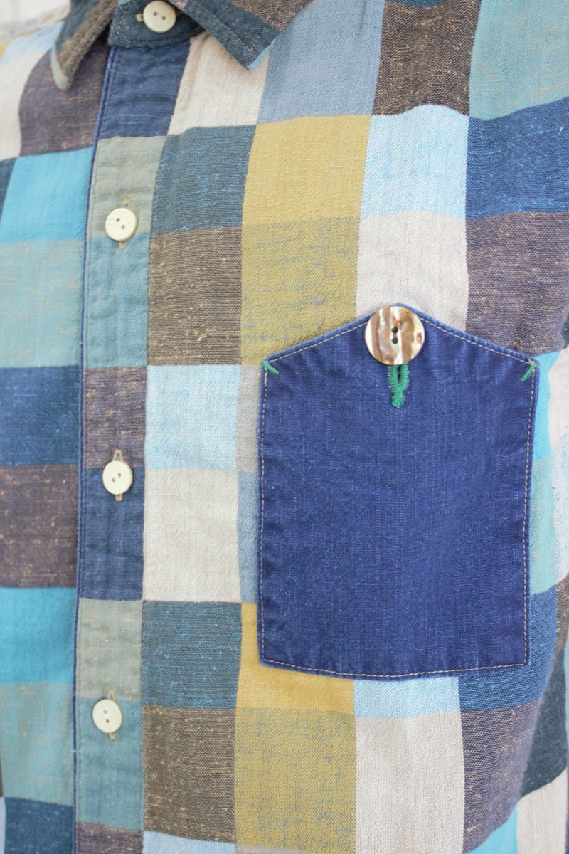 【BlueTrick】 メンズカラーパッチ台衿シャツ