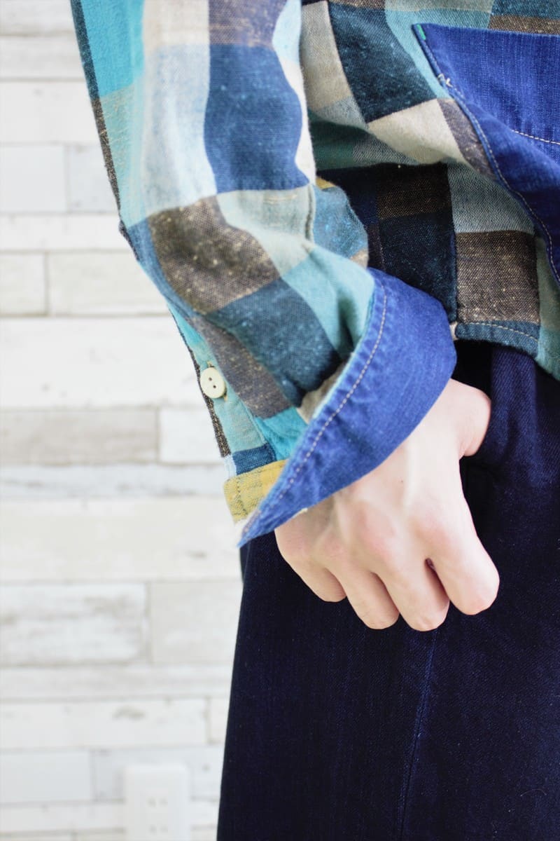 【BlueTrick】 メンズカラーパッチ台衿シャツ