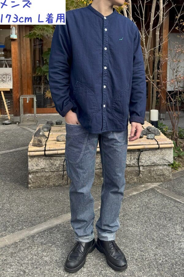 【BlueTrick】 バンドシャツジャケット インディゴWフェイス(ユニセックス)